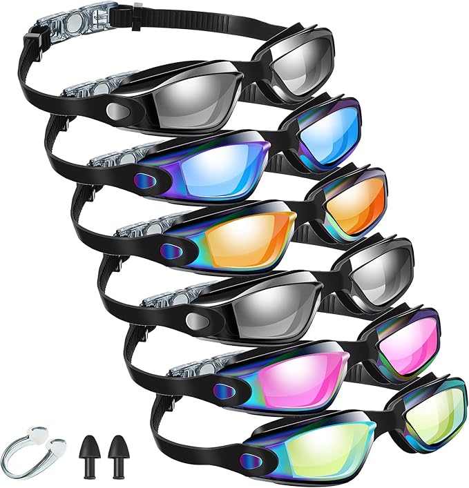 Flutesan 6 Pack Swim Goggles for Adult Anti Fog Swimming Glasses with Ear Plugs