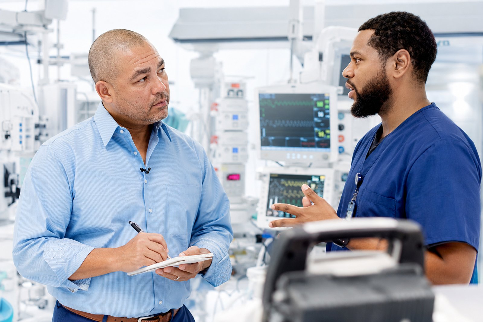 Devin Lockett, founder of BiomedRx TV, on a clinical engineering production set